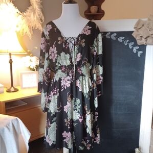 Ladies Large Maurice BoHo Floral Lace-up Dress Black Pink Green